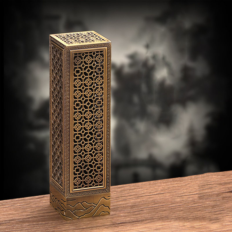 Incense Cone Holder - Gaya Cina Tembaga Koin Pola Vertikal